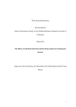 The Efficacy of Cold Facial Immersion and the Diving Response in Treating Panic