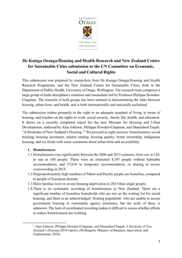 He Kainga Oranga/Housing and Health Research and New Zealand Centre for Sustainable Cities Submission to the UN Committee on Economic, Social and Cultural Rights