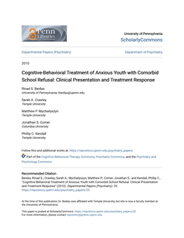 Cognitive-Behavioral Treatment of Anxious Youth with Comorbid School Refusal: Clinical Presentation and Treatment Response