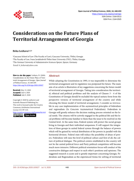 Considerations on the Future Plans of Territorial Arrangement of Georgia