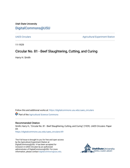Circular No. 81 - Beef Slaughtering, Cutting, and Curing