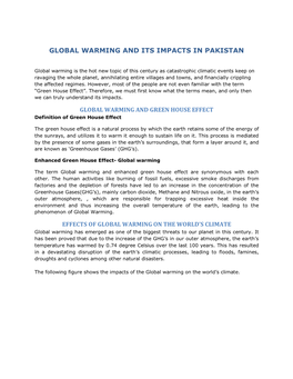 Global Warming and Its Impacts in Pakistan