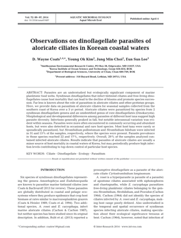 Observations on Dinoflagellate Parasites of Aloricate Ciliates in Korean Coastal Waters