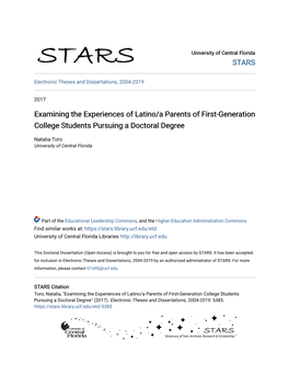 Examining the Experiences of Latino/A Parents of First-Generation College Students Pursuing a Doctoral Degree