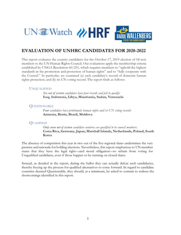 Evaluation of Unhrc Candidates for 2020-2022