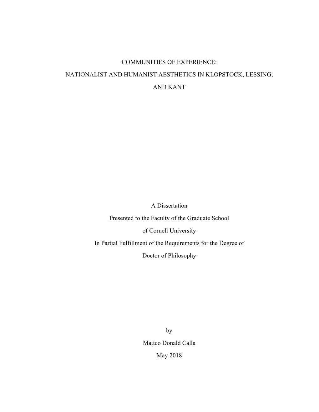 Nationalist and Humanist Aesthetics in Klopstock, Lessing, and Kant