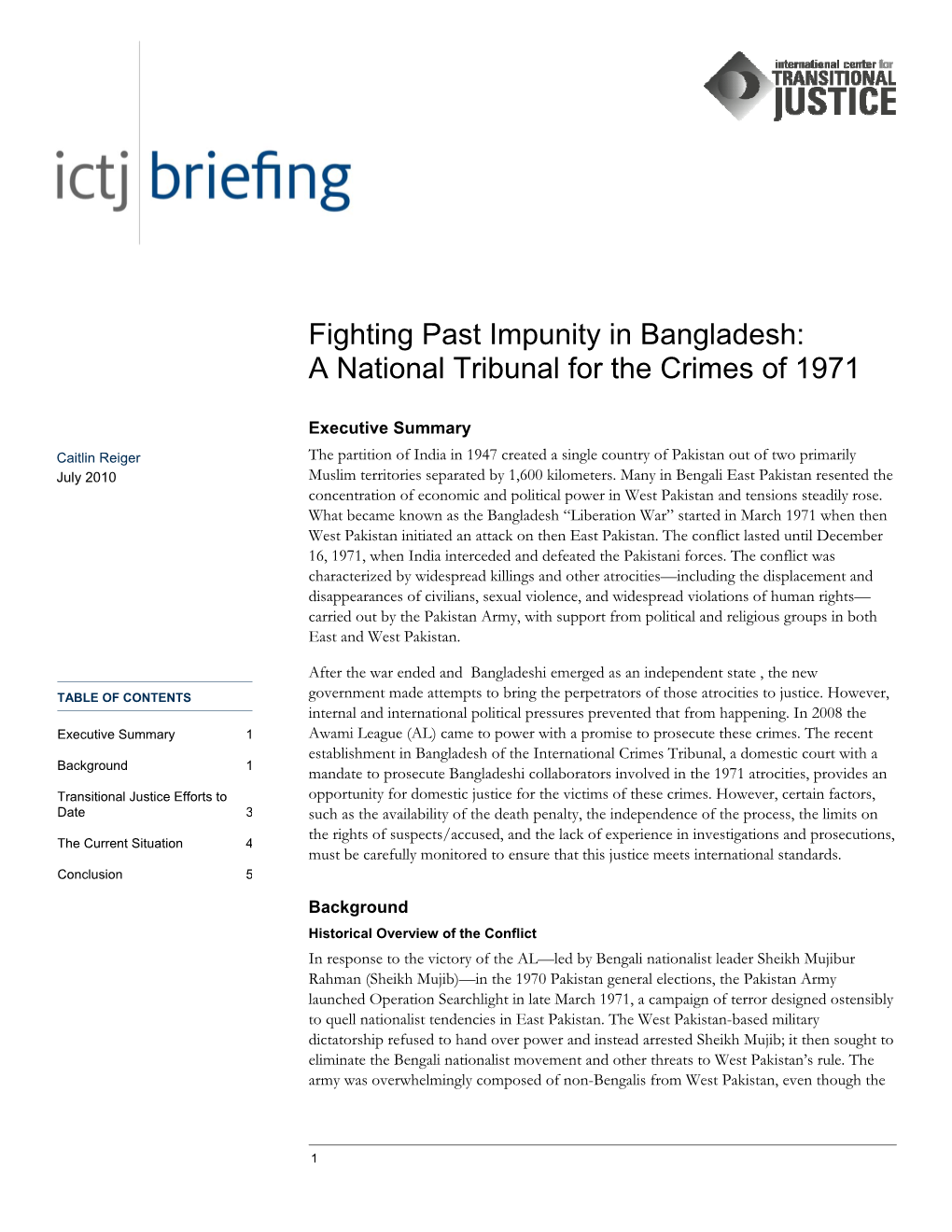 Fighting Past Impunity in Bangladesh: a National Tribunal for the Crimes of 1971