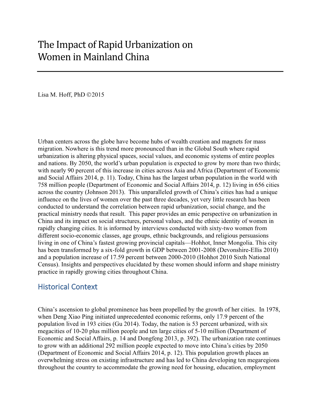 The Impact of Rapid Urbanization on Women in Mainland China