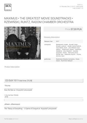 Maximus • the Greatest Movie Soundtracks • Rzemiński, Runtz, Radom Chamber Orchestra