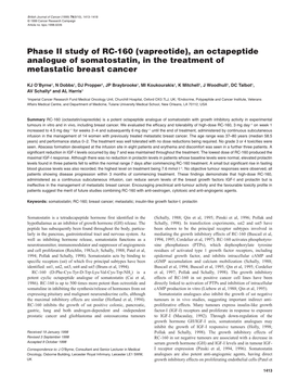 Vapreotide) Is a Potent Octapeptide Analogue of Somatostatin with Growth Inhibitory Activity in Experimental Tumours in Vitro and in Vivo, Including Breast Cancer