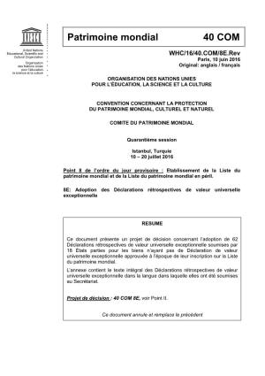 Adoption Des Déclarations Rétrospectives De Valeur Universelle Exceptionnelle