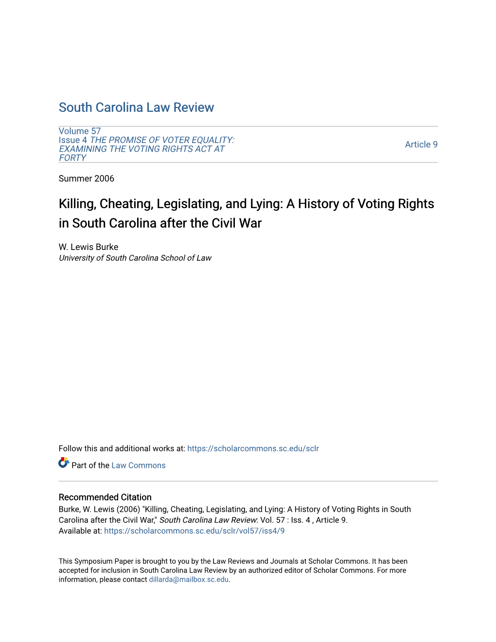 A History of Voting Rights in South Carolina After the Civil War