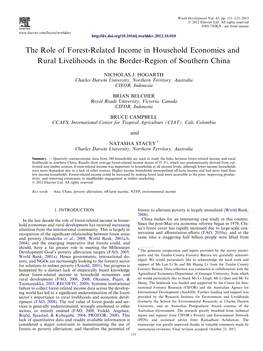 The Role of Forest-Related Income in Household Economies and Rural Livelihoods in the Border-Region of Southern China
