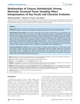 Relationships of Cetacea (Artiodactyla) Among Mammals: Increased Taxon Sampling Alters Interpretations of Key Fossils and Character Evolution