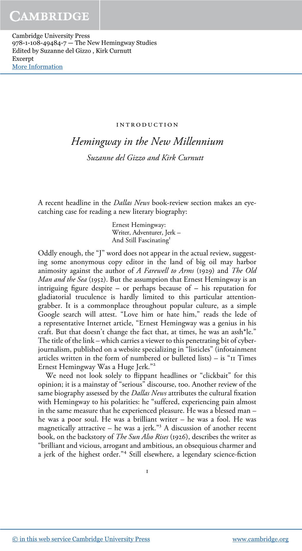 Hemingway in the New Millennium Suzanne Del Gizzo and Kirk Curnutt