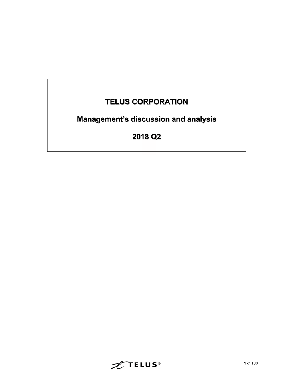 TELUS CORPORATION Management's Discussion And