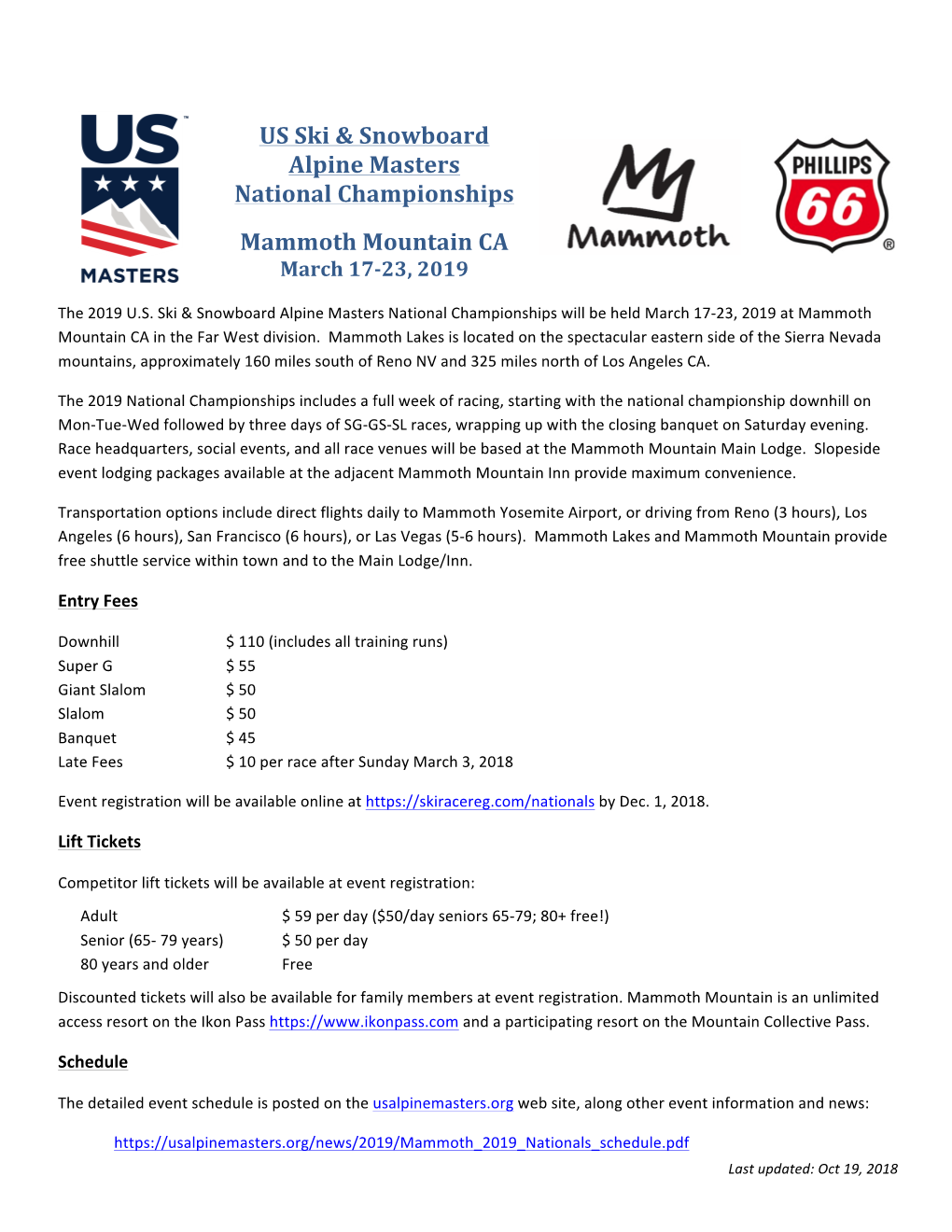 Mammoth 2019 Nationals Info