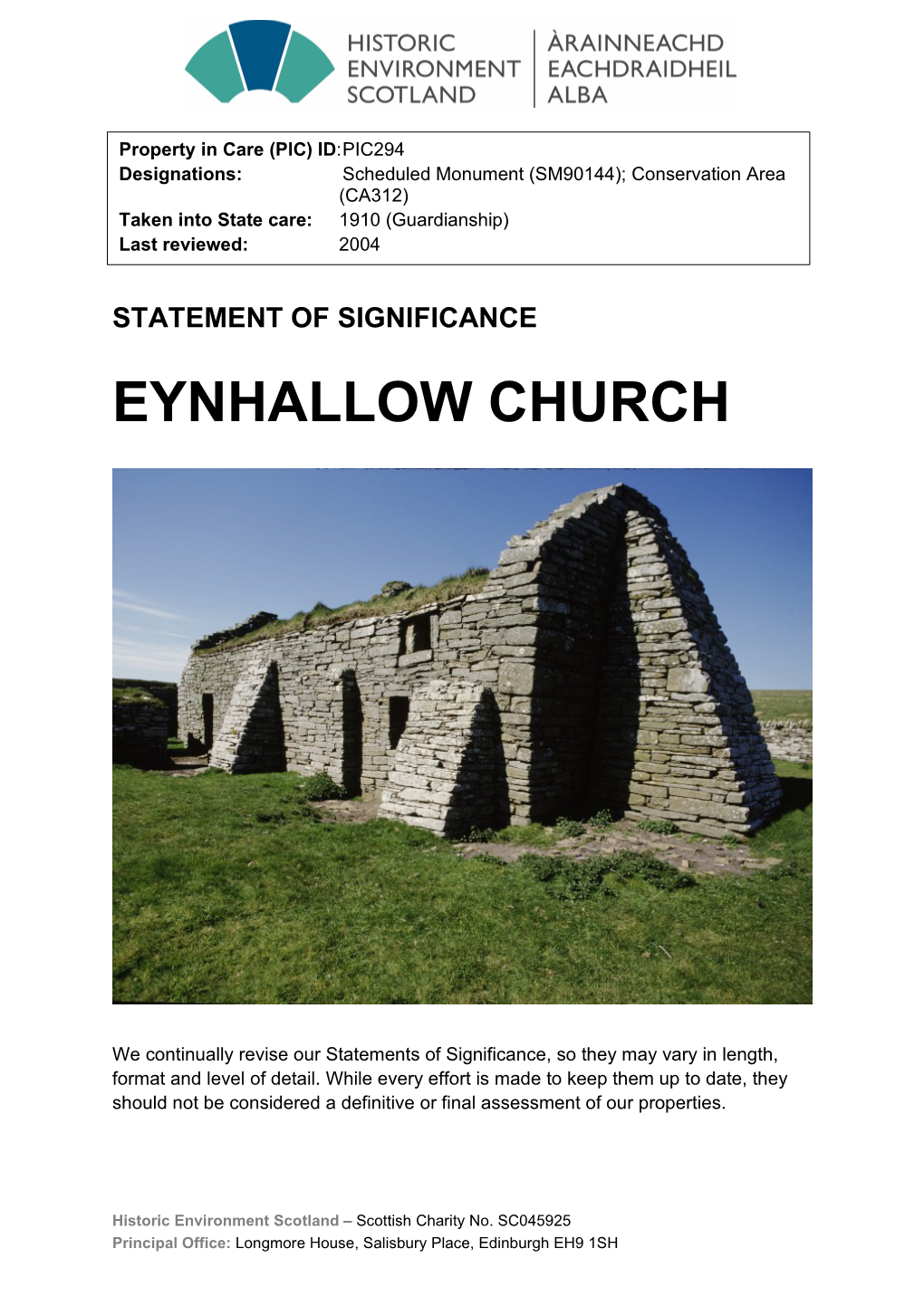 Eynhallow Church Statement of Significance