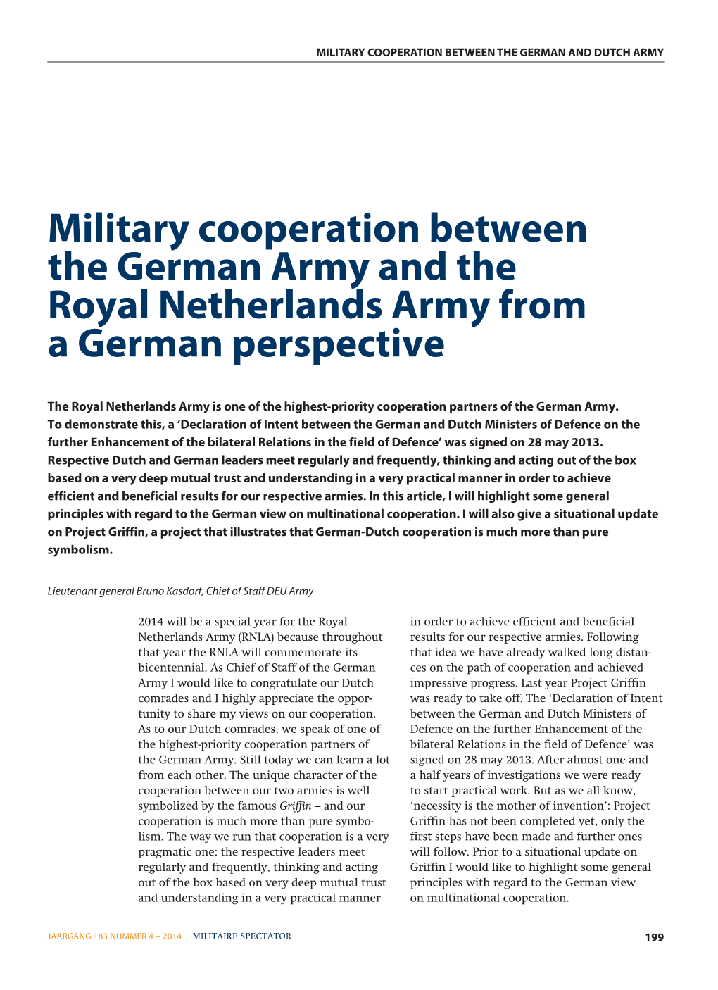 Military Cooperation Between the German Army and the Royal Netherlands Army from a German Perspective