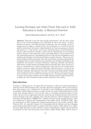 Learning Strategies and Audio-Visual Aids Used in Adult Education in India: a Historical Overview