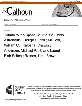Tribute to the Space Shuttle; Columbia Astronauts ; Douglas, Rick ; Mccool, William C