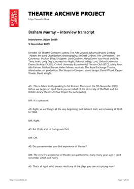 Theatre Archive Project: Interview with Braham Murray