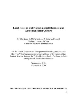 Local Roles in Cultivating a Small Business and Entrepreneurial Culture