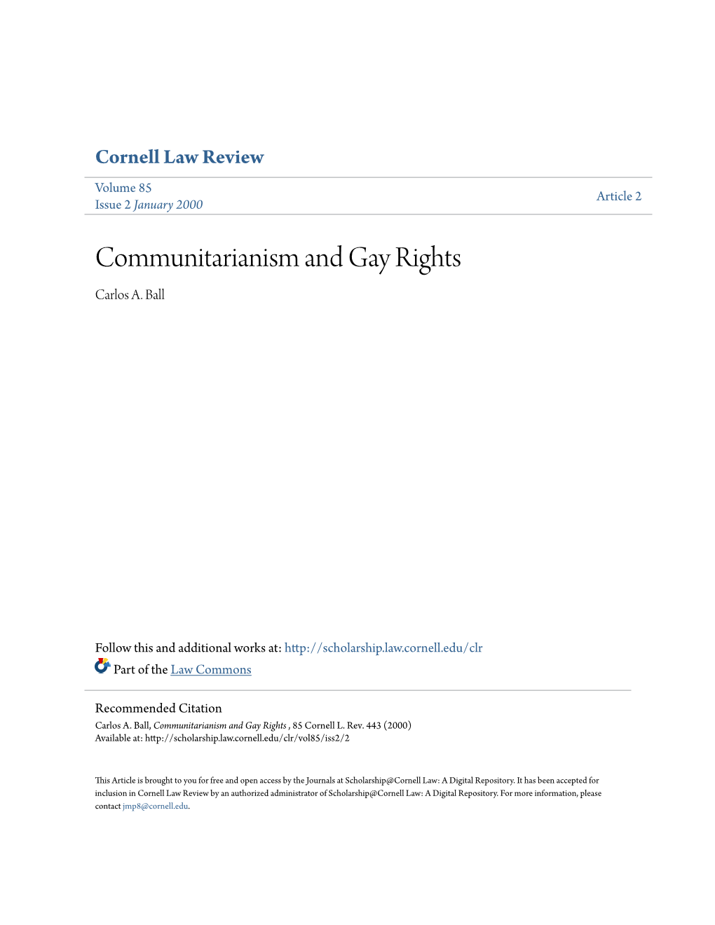 Communitarianism and Gay Rights Carlos A
