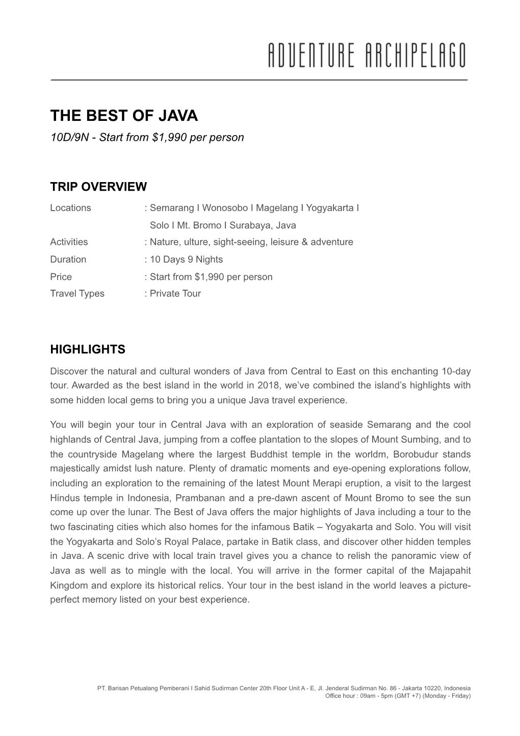 THE BEST of JAVA 10D/9N - Start from $1,990 Per Person
