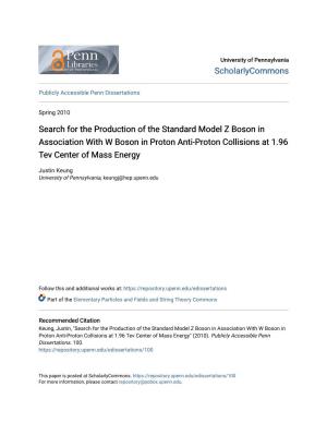 Search for the Production of the Standard Model Z Boson in Association with W Boson in Proton Anti-Proton Collisions at 1.96 Tev Center of Mass Energy