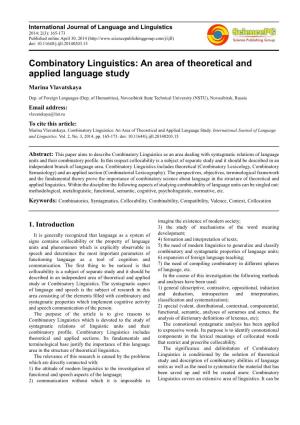 Combinatory Linguistics: an Area of Theoretical and Applied Language Study