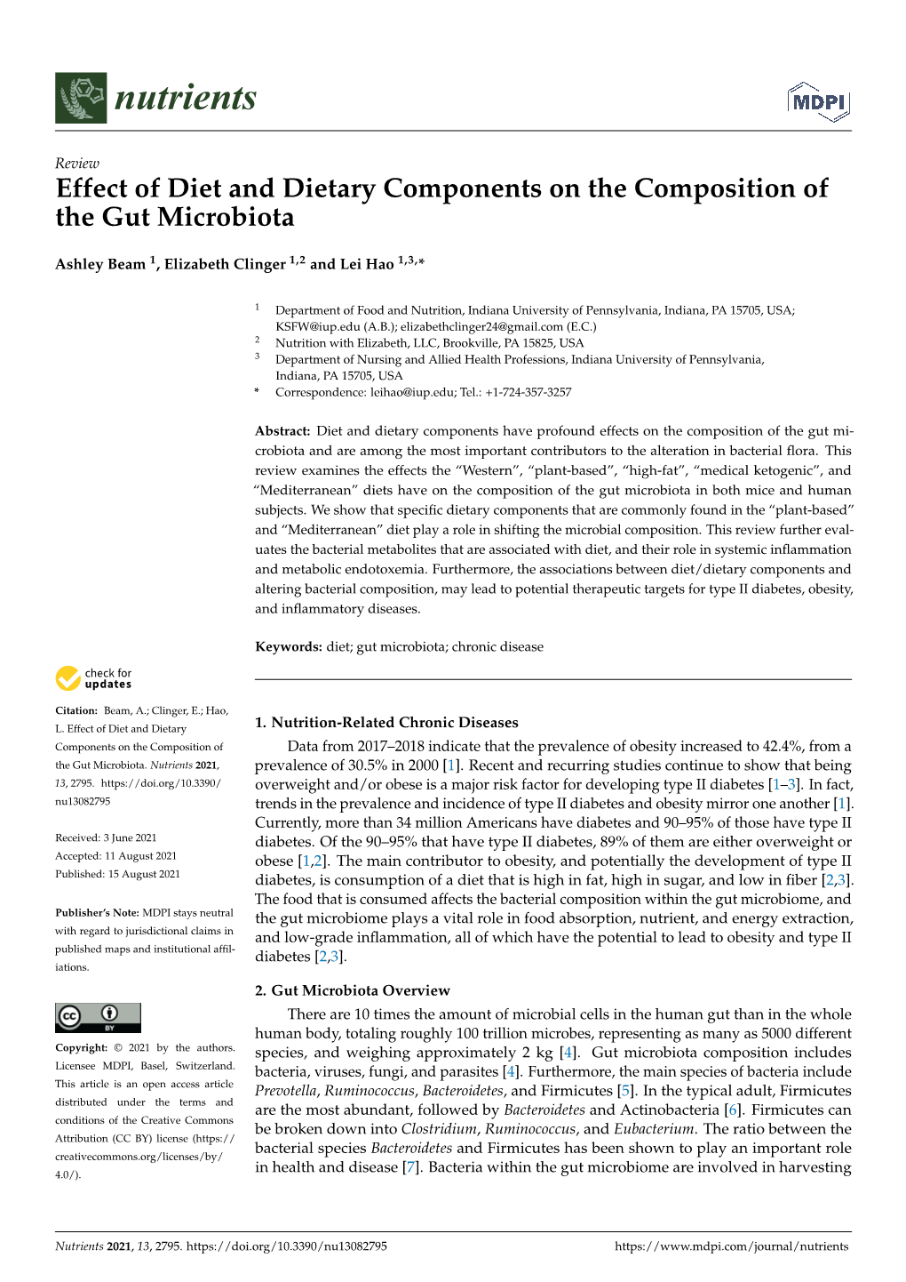 Effect of Diet and Dietary Components on the Composition of the Gut Microbiota