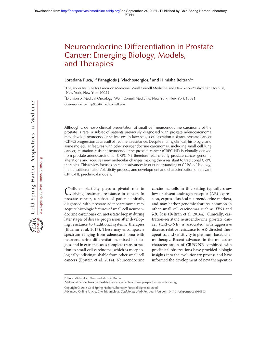 Neuroendocrine Differentiation in Prostate Cancer: Emerging Biology, Models, and Therapies