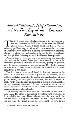 Samuel Wetherill, Joseph Wharton, and the Founding of the ^American Zinc Industry