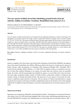 Zootaxa, Two New Species of Blind, Forest Litter-Inhabiting Ground