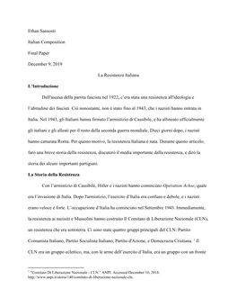 Ethan Sansosti Italian Composition Final Paper December 9, 2019 La
