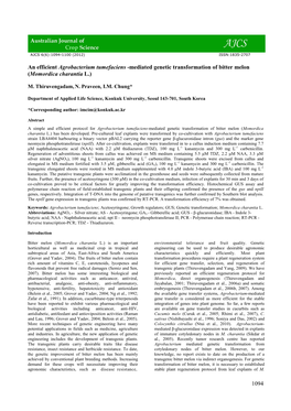 Mediated Genetic Transformation of Bitter Melon (Momordica Charantia L.)