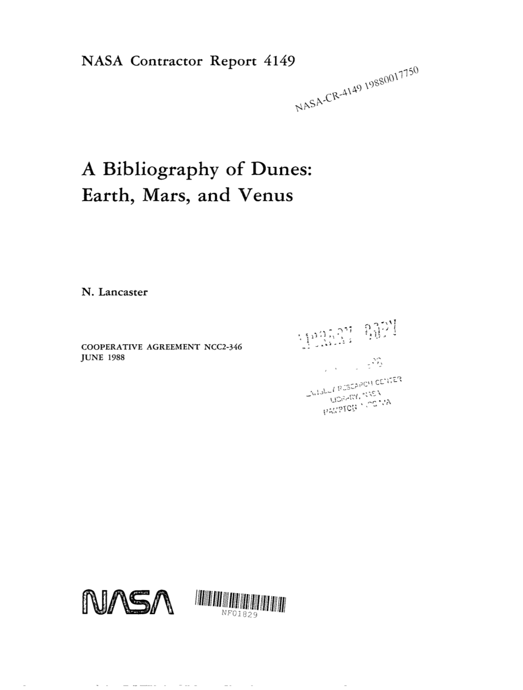 A Bibliography of Dunes: Earth, Mars, and Venus