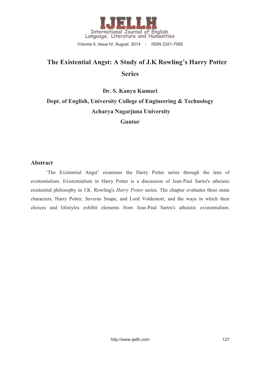 The Existential Angst: a Study of J.K Rowling's Harry Potter Series