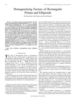 Demagnetizing Factors of Rectangular Prisms and Ellipsoids Du-Xing Chen, Enric Pardo, and Alvaro Sanchez