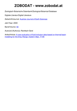 A New Evaluation of Fluid Inclusion Data Based on Thermal Basin Modeling for the Drau Range, Eastern Alps