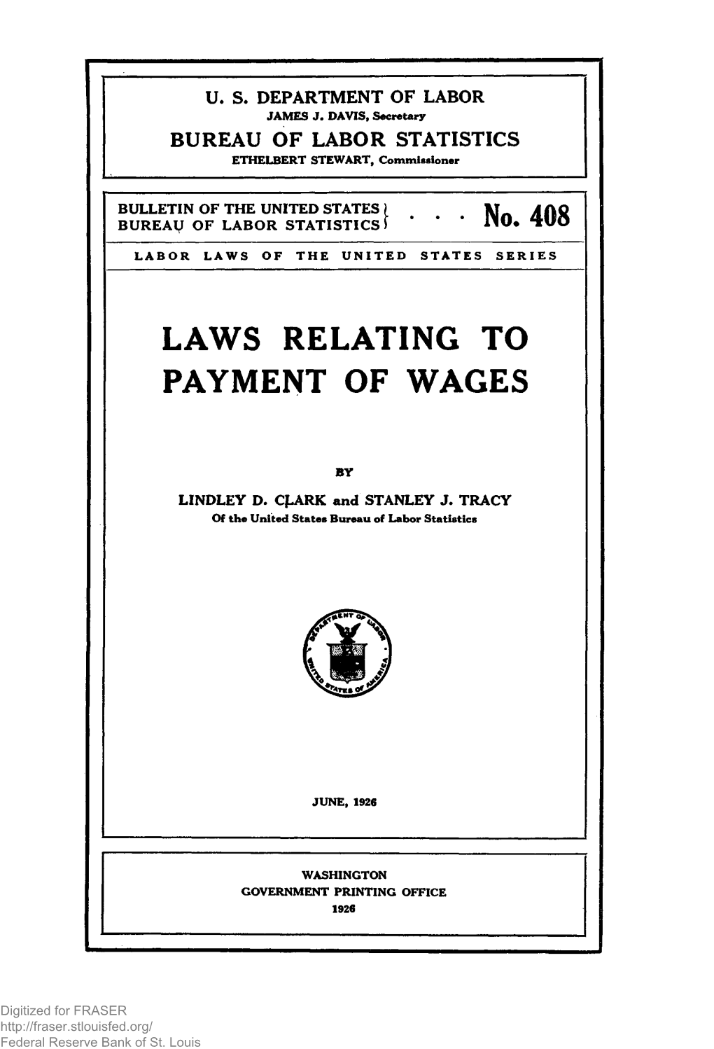Laws Relating to Payment of Wages