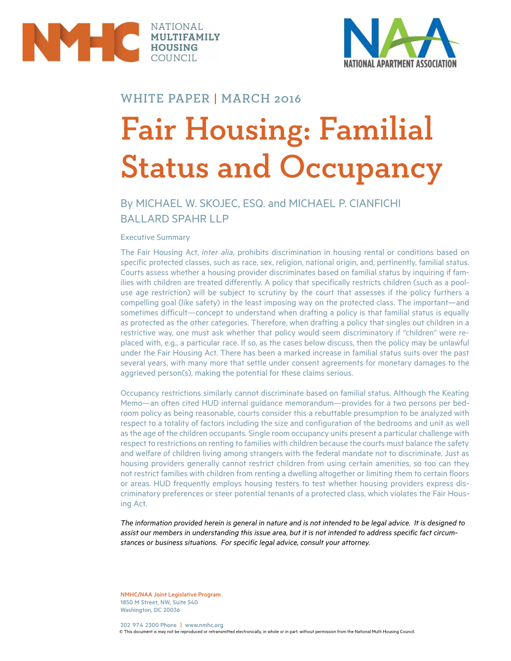 Fair Housing: Familial Status and Occupancy by MICHAEL W