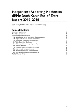 (IRM): South Korea End-Of-Term Report 2016–2018