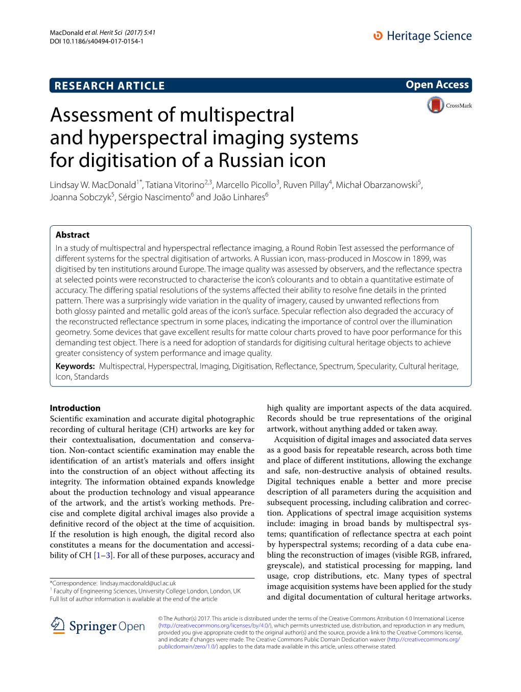 Assessment of Multispectral and Hyperspectral Imaging Systems for Digitisation of a Russian Icon Lindsay W