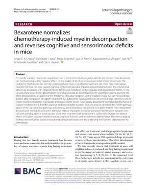 Bexarotene Normalizes Chemotherapy-Induced Myelin Decompaction And