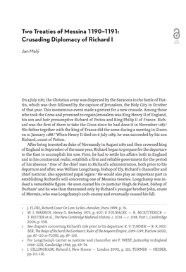 Two Treaties of Messina 1190–1191: Crusading Diplomacy of Richard I