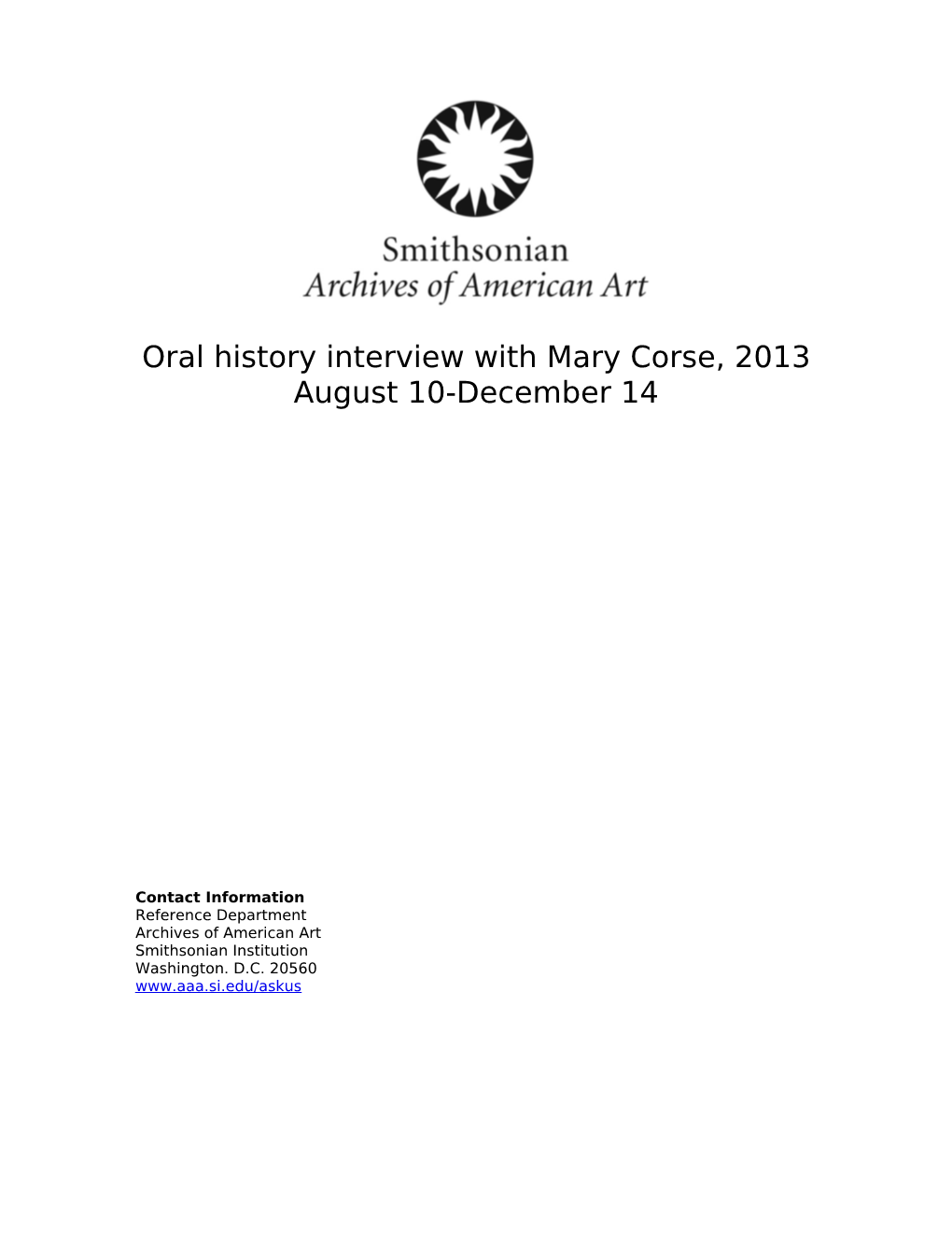 Oral History Interview with Mary Corse, 2013 August 10-December 14
