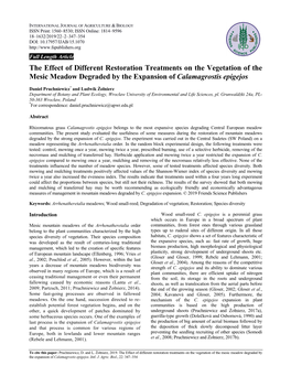 The Effect of Different Restoration Treatments on the Vegetation of the Mesic Meadow Degraded by the Expansion of Calamagrostis Epigejos