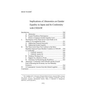 Implications of Abenomics on Gender Equality in Japan and Its Conformity with CEDAW